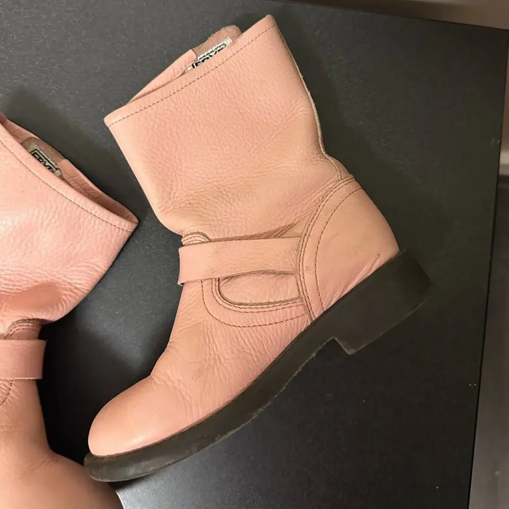 Girls Frye Youth Engineer Boot Pink Leather Biker Pull On Bootie Size 12.5 Girls